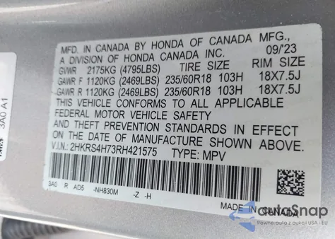 2024 Honda Cr-V Ex-L Awd from USA, damaged, VIN 2HKRS4H73RH421575